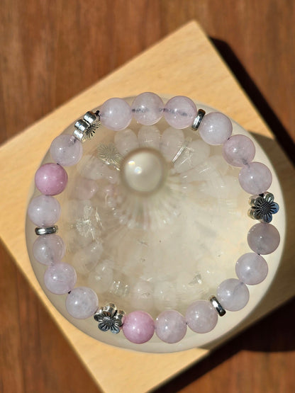 Girls Daisy accent beaded bracelet - Pink floral elastic stretch bracelet, 6 inch