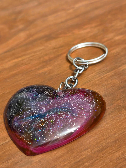 Cosmic Heart Keyring, Galaxy effect resin key / bag accessory