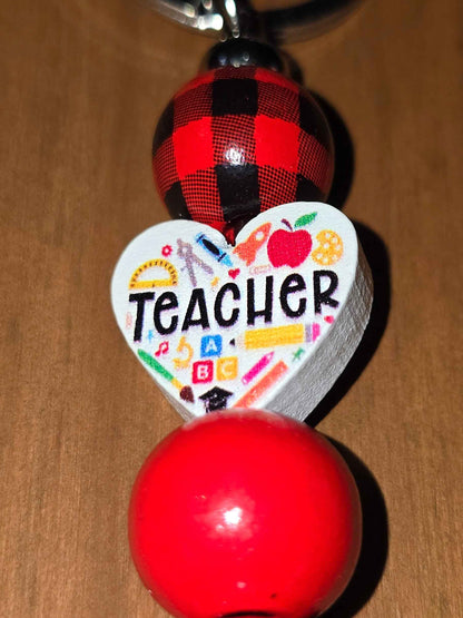 Tartan Thankyou Teacher Keyring - Bag Charm - Wooden beaded bag accessory