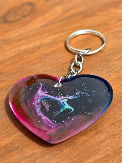 Cosmic Heart Keyring, Galaxy effect resin key / bag accessory