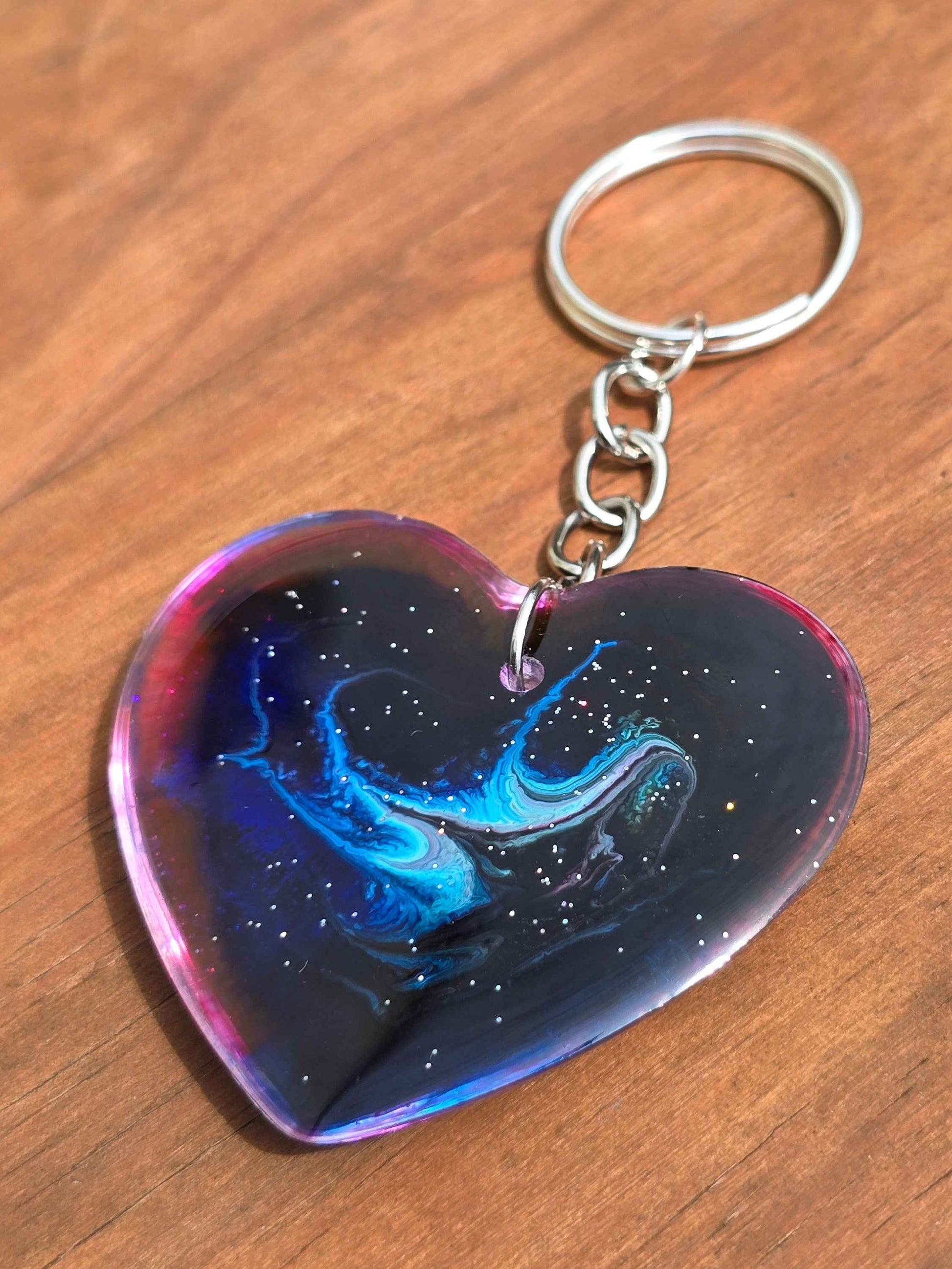 Cosmic Heart Keyring, Galaxy effect resin key / bag accessory