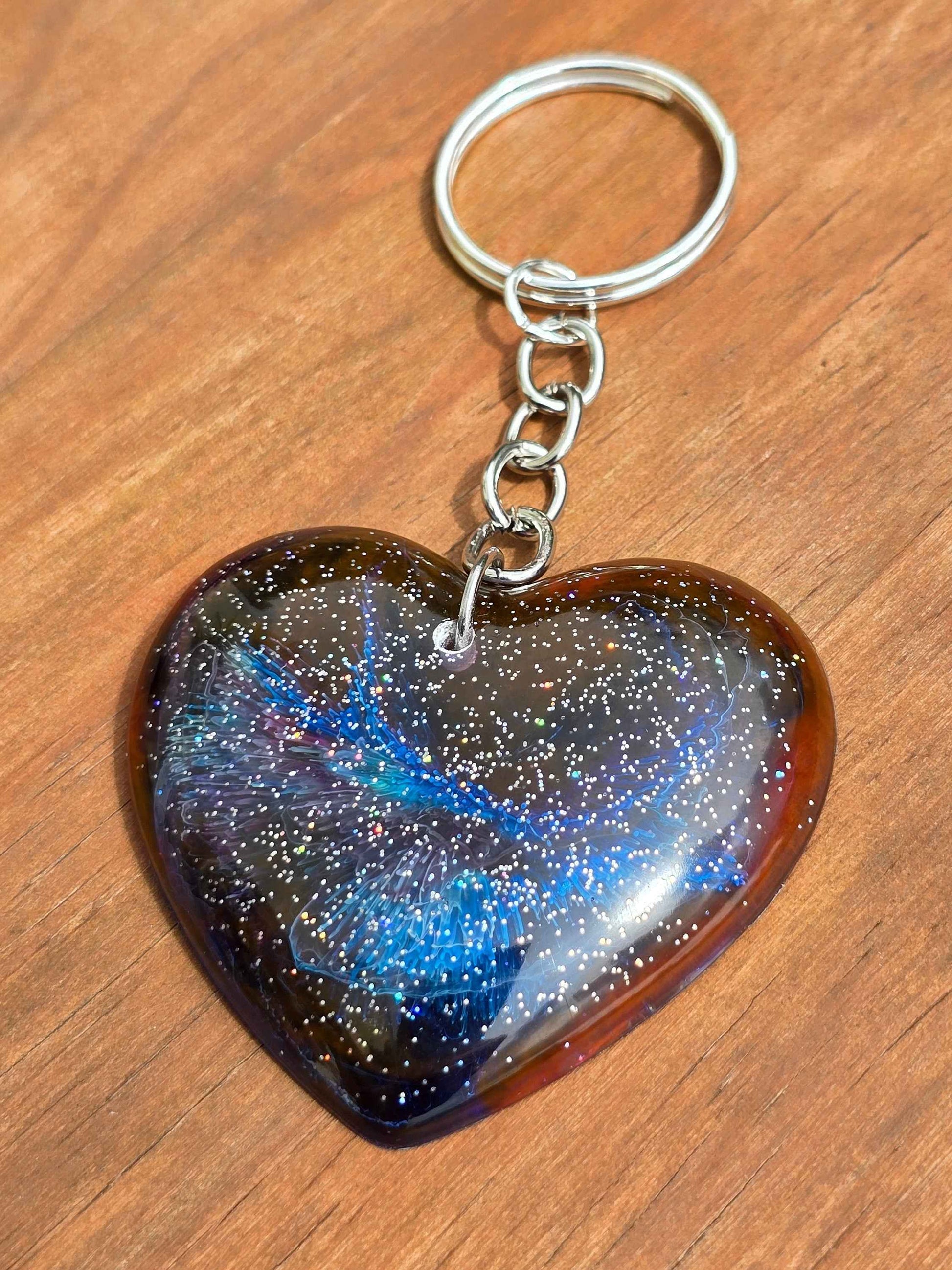 Cosmic Heart Keyring, Galaxy effect resin key / bag accessory