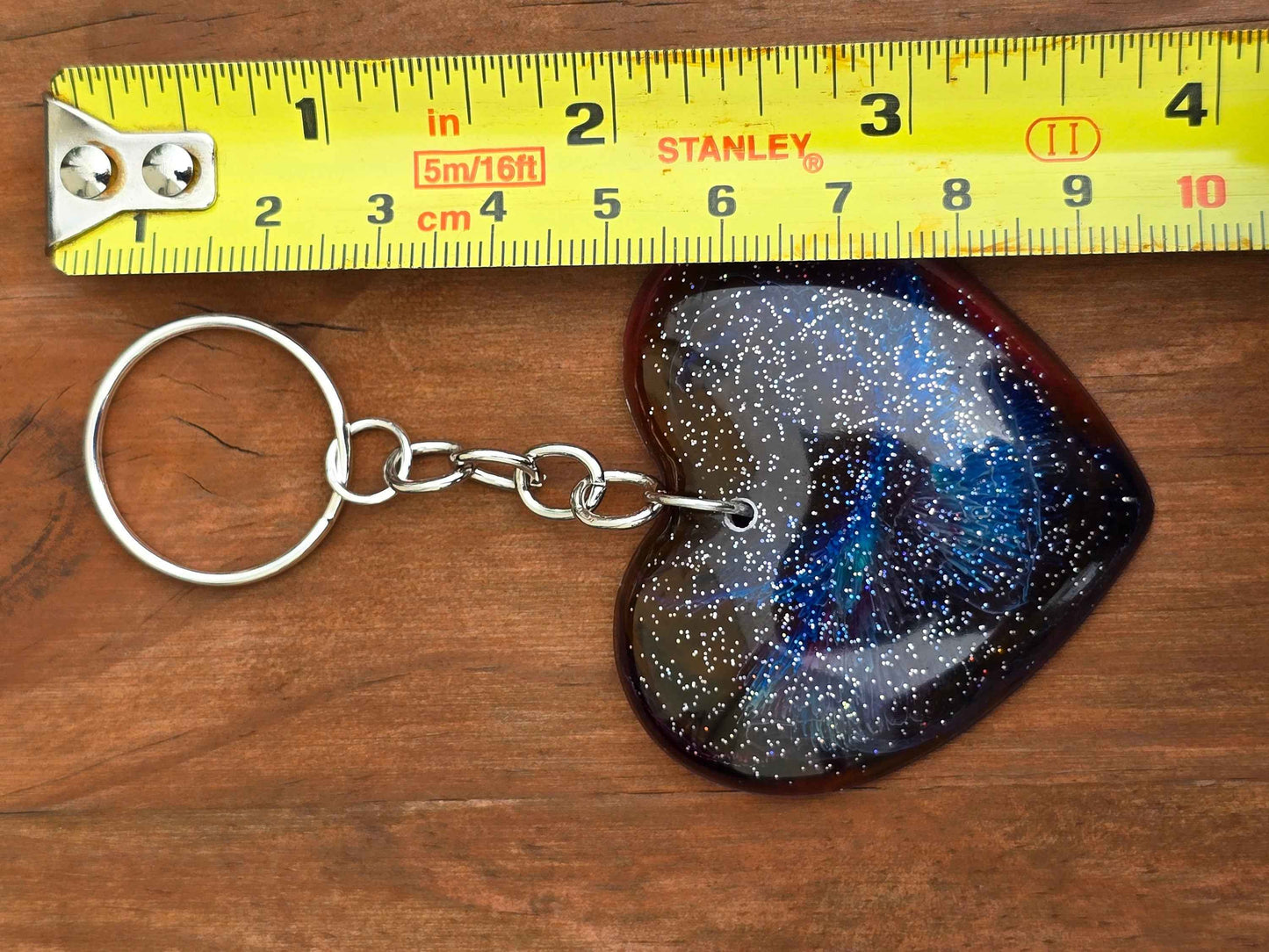Cosmic Heart Keyring, Galaxy effect resin key / bag accessory