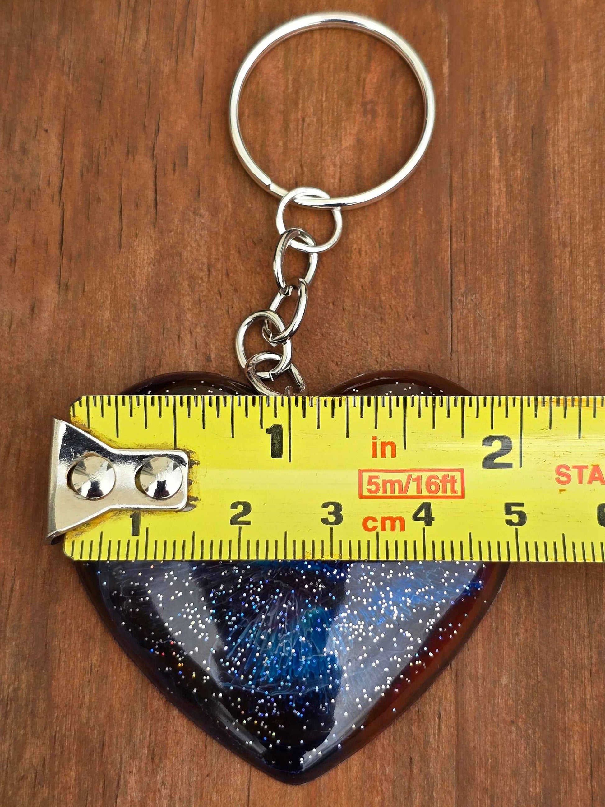 Cosmic Heart Keyring, Galaxy effect resin key / bag accessory