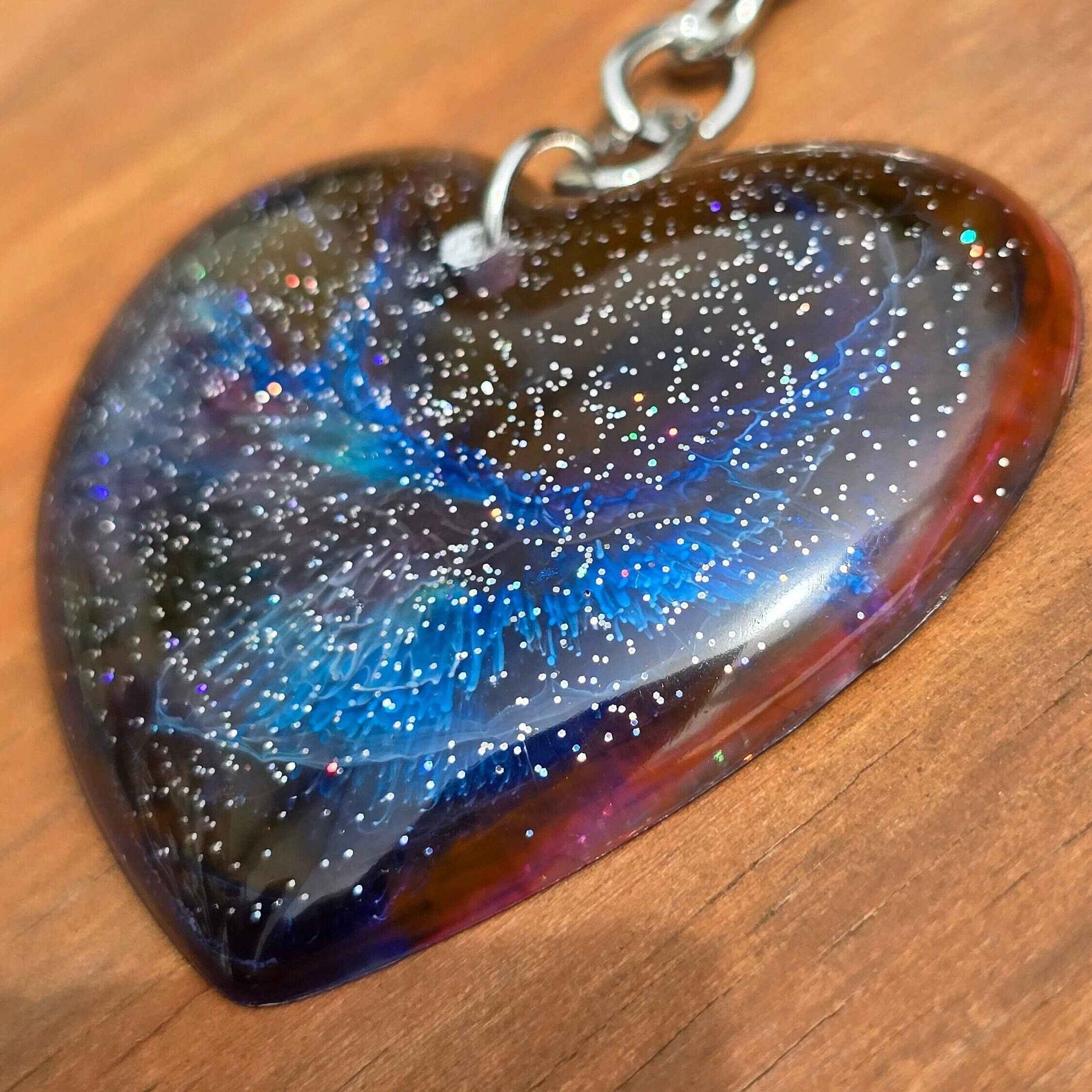 Cosmic Heart Keyring, Galaxy effect resin key / bag accessory