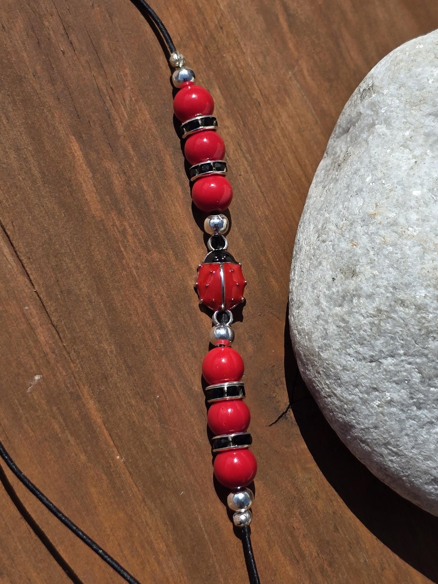 Ladybird elastic wraparound Bookmark - beaded charm page holder for books, diaries and Journals