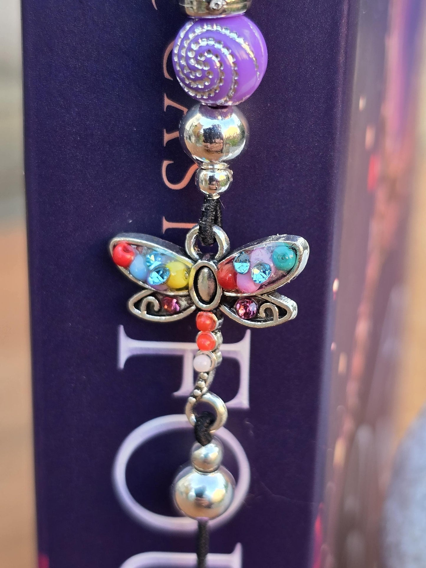 Dragonfly Elastic Bookmark - Beaded charm page holder for Books, Diaries and Journals