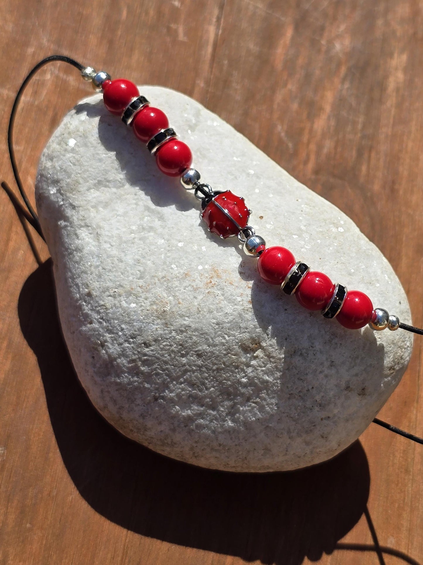 Ladybird elastic wraparound Bookmark - beaded charm page holder for books, diaries and Journals