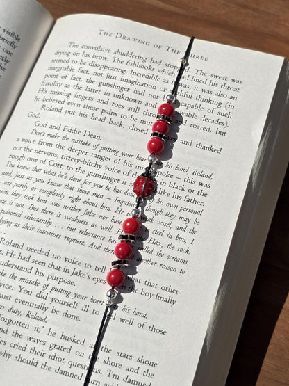 Ladybird elastic wraparound Bookmark - beaded charm page holder for books, diaries and Journals