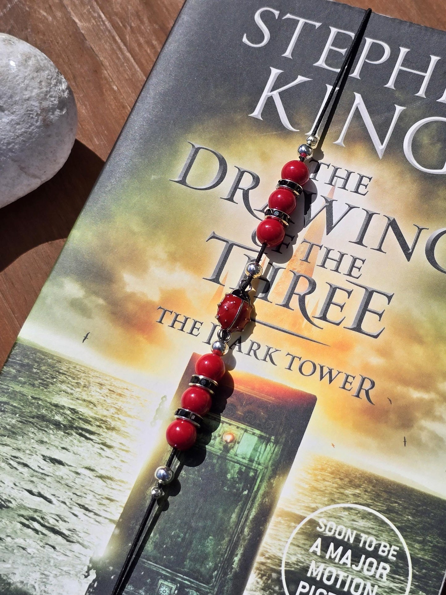 Ladybird elastic wraparound Bookmark - beaded charm page holder for books, diaries and Journals