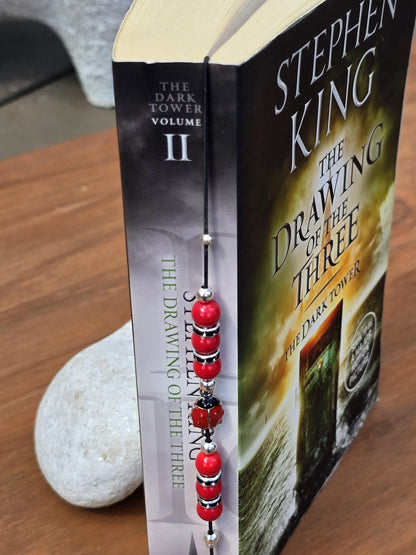 Ladybird elastic wraparound Bookmark - beaded charm page holder for books, diaries and Journals