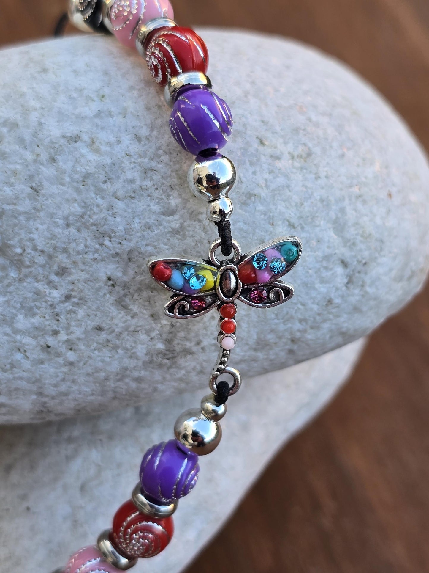 Dragonfly Elastic Bookmark - Beaded charm page holder for Books, Diaries and Journals