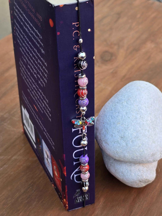 Dragonfly Elastic Bookmark - Beaded charm page holder for Books, Diaries and Journals