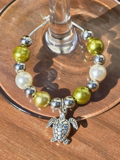 Ocean Theme Wine Glass Charms 4 Pack - Starfish, Dolphin, Sea Turtle, Sea Horse