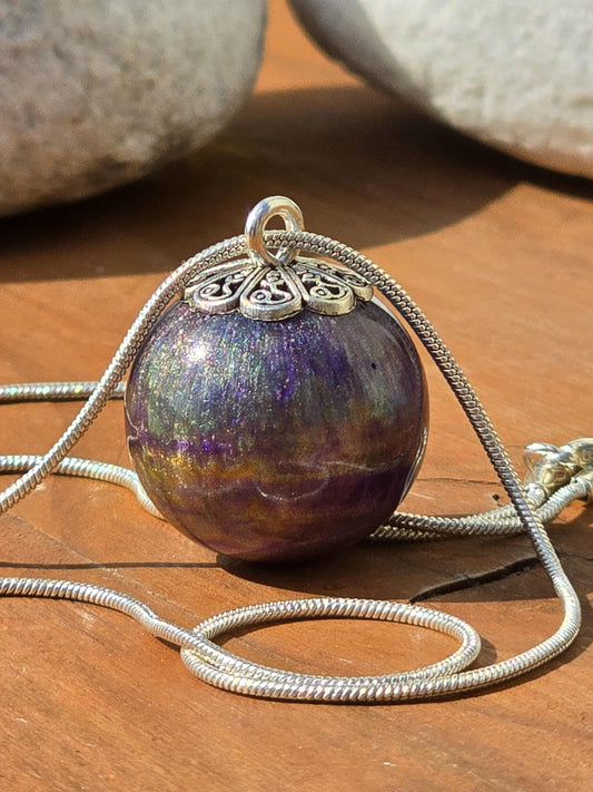 Resin Ball Necklace - Multicoloured Resin Sphere with stainless steel snake chain