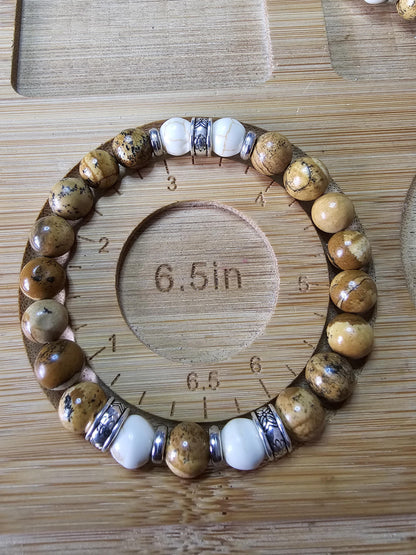 Men's Wooden Effect Beaded Bracelet - Natural Coloured Elastic Beaded Bracelet