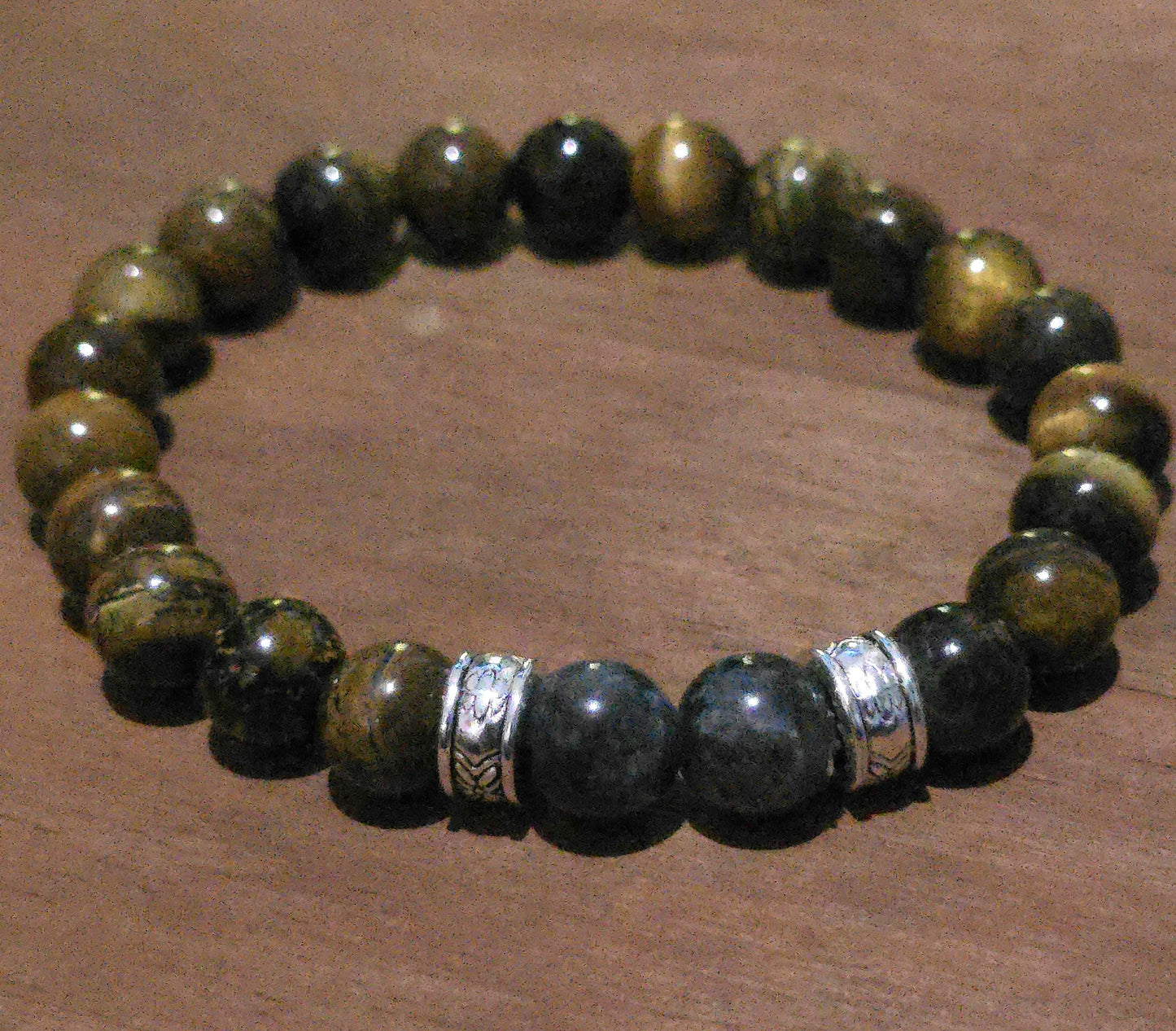 Men's Tigers Eye Bracelet - Brown Beaded Elastic Bracelet
