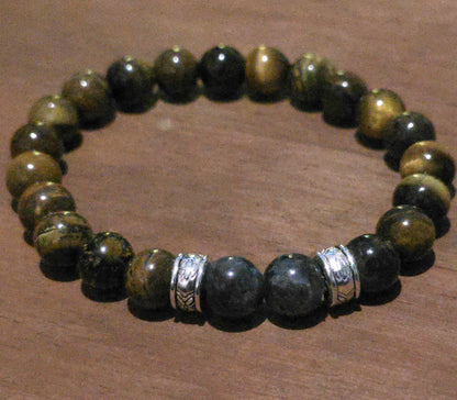 Men's Tigers Eye Bracelet - Brown Beaded Elastic Bracelet