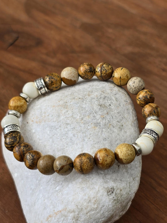 Men's Bracelet - Natural Coloured Elastic Beaded Bracelet