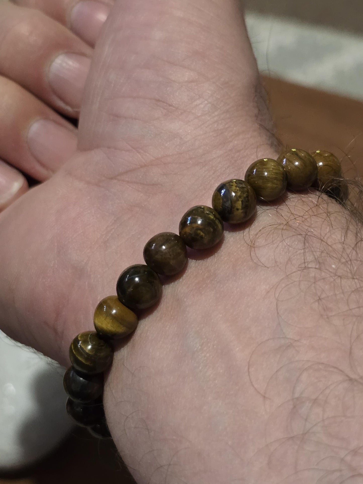 Men's Tigers Eye Bracelet - Brown Beaded Elastic Bracelet
