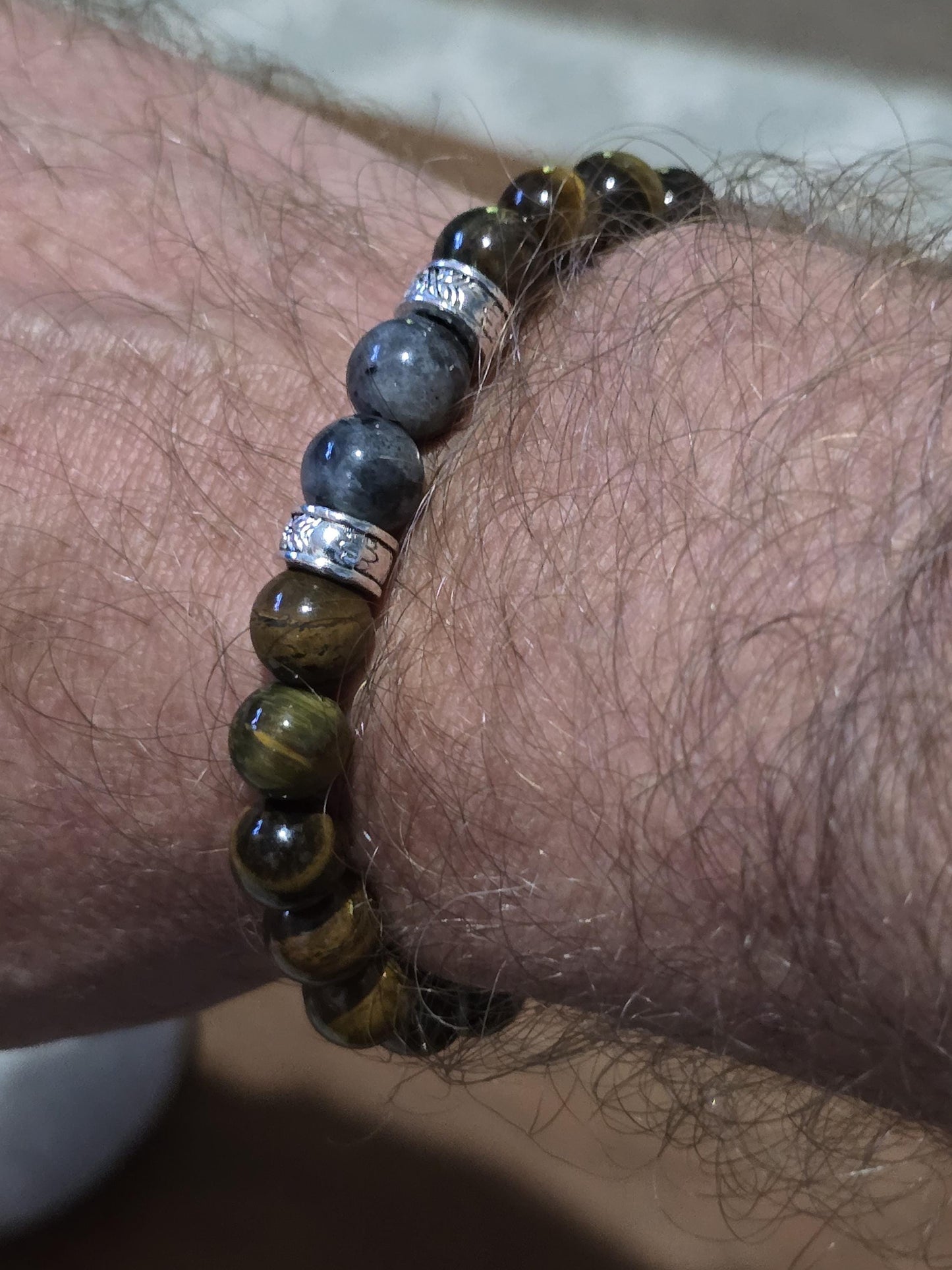 Men's Tigers Eye Bracelet - Brown Beaded Elastic Bracelet