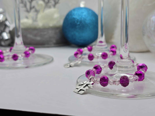 4 Pack Christmas Wine Glass Charms - Xmas Tree, Stocking, Gift, Snowflake