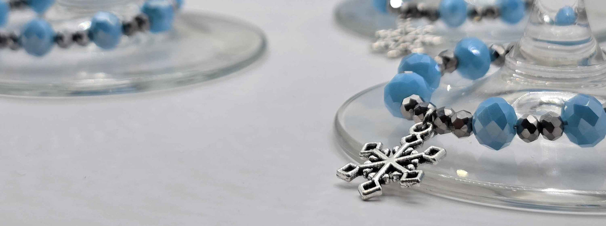 Snowflake Wine Glass Charms - Blue and Silver Christmas Decorative Glass Charms