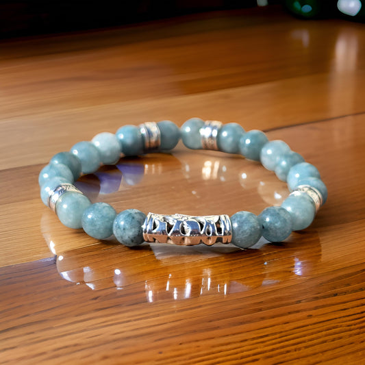 Women's Sky Blue Beaded Bracelet - Handmade elastic 6.5 inch stretch bracelet