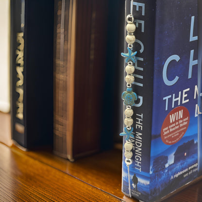 Ocean theme elastic bookmark - Sea Turtle and starfish charm bookmark