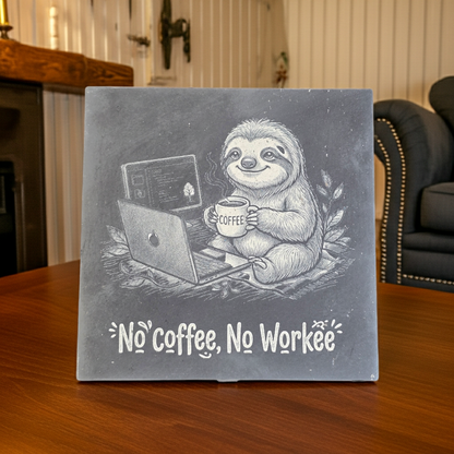 No coffee, No Workee - Sloth Slate Coaster