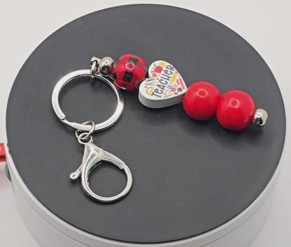 Tartan Thankyou Teacher Keyring - Bag Charm - Wooden beaded bag accessory