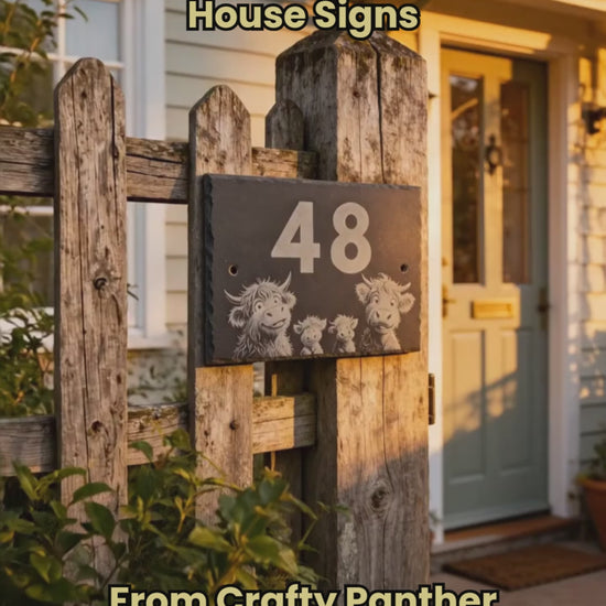 personalised Highland cow slate house sign 