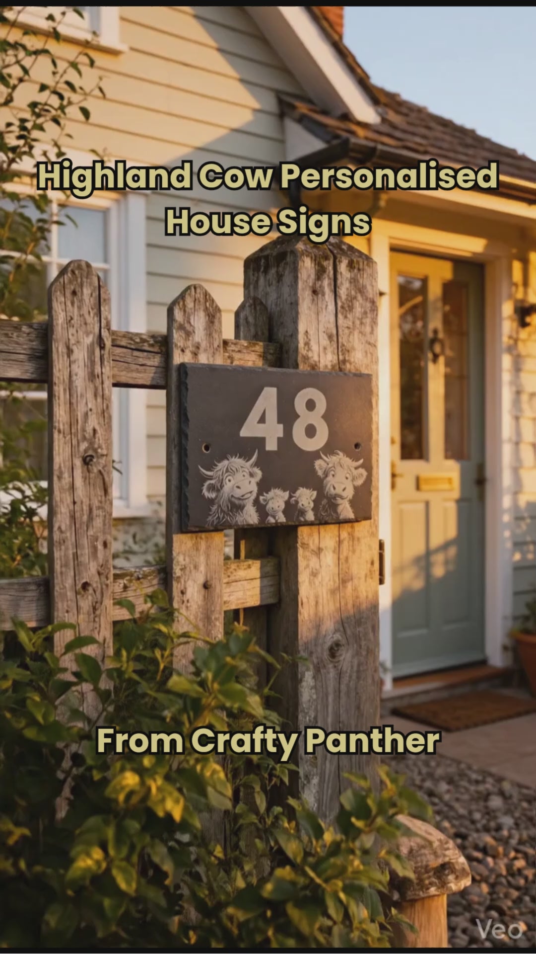 personalised Highland cow slate house sign 