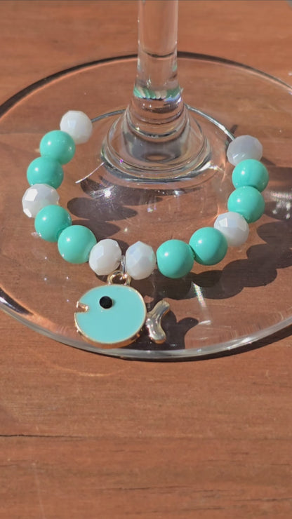 Ocean Theme Enamel Wine Glass Charms - 4 pack drinks decorations with various ocean charms