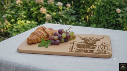 Highland Cow Engraved Wooden Breakfast Board