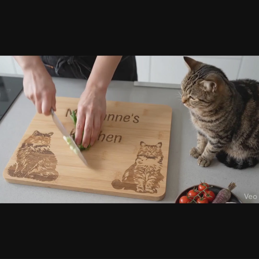 personalised cat hopping board with cat illustrations