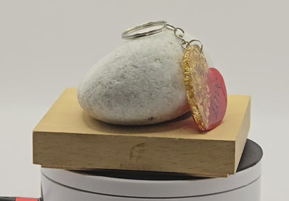 Love Heart Resin Keyring - Red / Gold