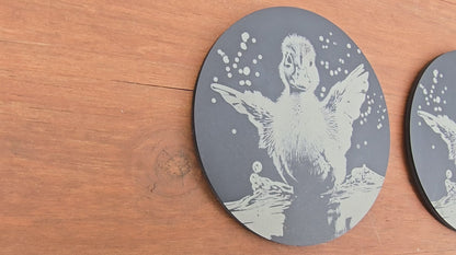 Duckling Round Slate Coaster - Cute Duck Themed Drinks Mat