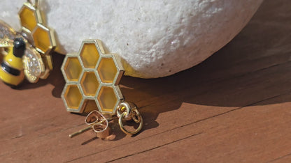 Bee and Honeycomb Necklace and Earring Set - Handmade Bumble bee necklace and honeycomb earrings