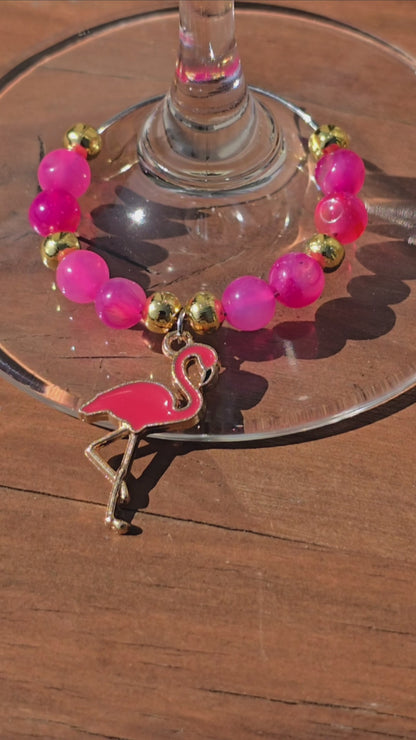 Flamingo Beaded Wine Charms - Drinks charms for wine / cocktail glasses