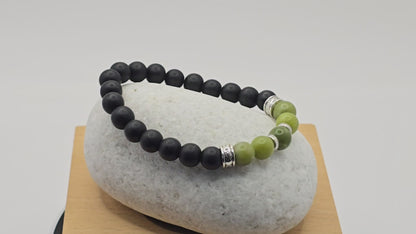 Mens Green and Black Beaded Bracelet - Elasticated band bracelet