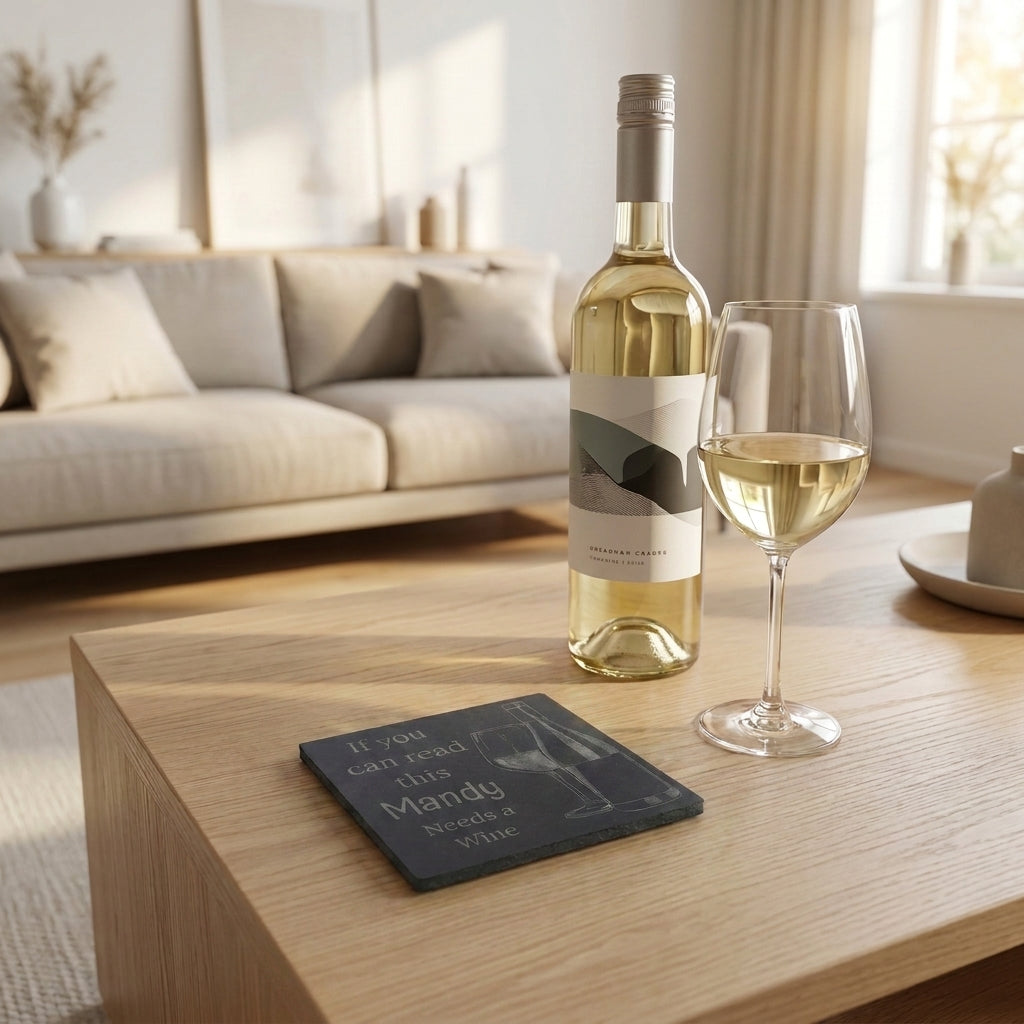 Personalised Wine Coaster - Custom Slate Drinks Mat Gift for Wine Lovers