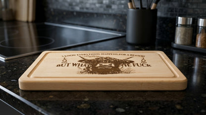 "What the F**k" Beech Wood Chopping Board - Highland Cow